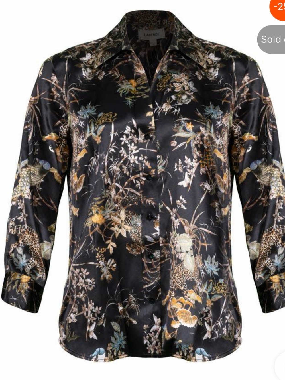 L'AGENCE Dani Silk Button-Front Blouse SZ SM